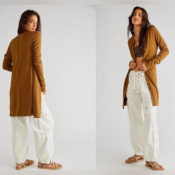 Free People Gia Cardigan OR Dress ✨ Warm Tobacco Size Small | brown tan mocha - Picture 12 of 13
